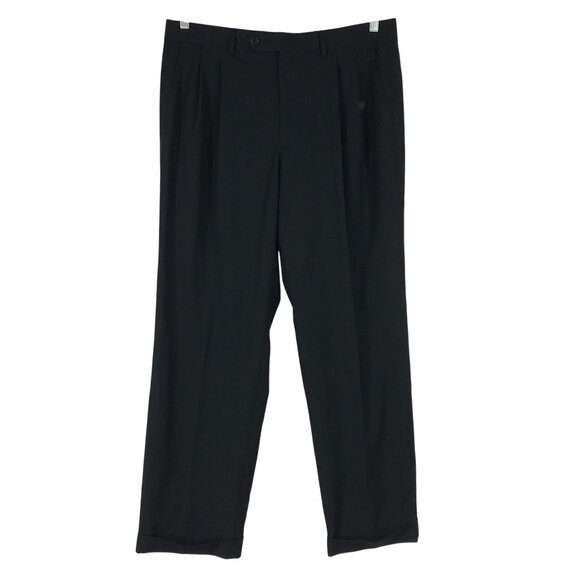 LAUREN RALPH LAUREN - MEN'S 34 X 30 - BLACK POLYESTER BLEND PLEATED DRESS PANTS - Picture 1 of 7